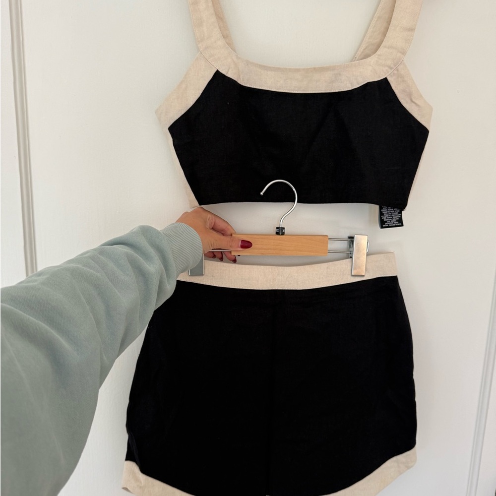 7 For All Mankind Black and Cream Mini Skirt